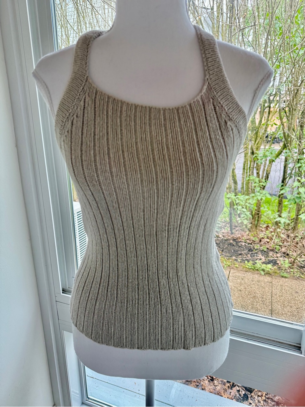 AX Armani Exchange EUC Ribbed Knit Halter Tank Silver Gray Large Y2K